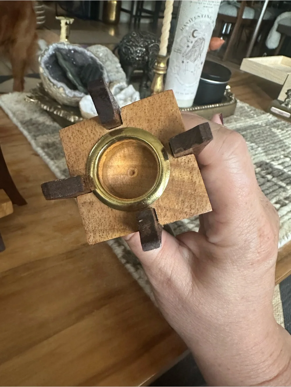 Vintage MCM Two-Tone Wood Candle Holders set of 3 small chip minor wear 3 5 7”